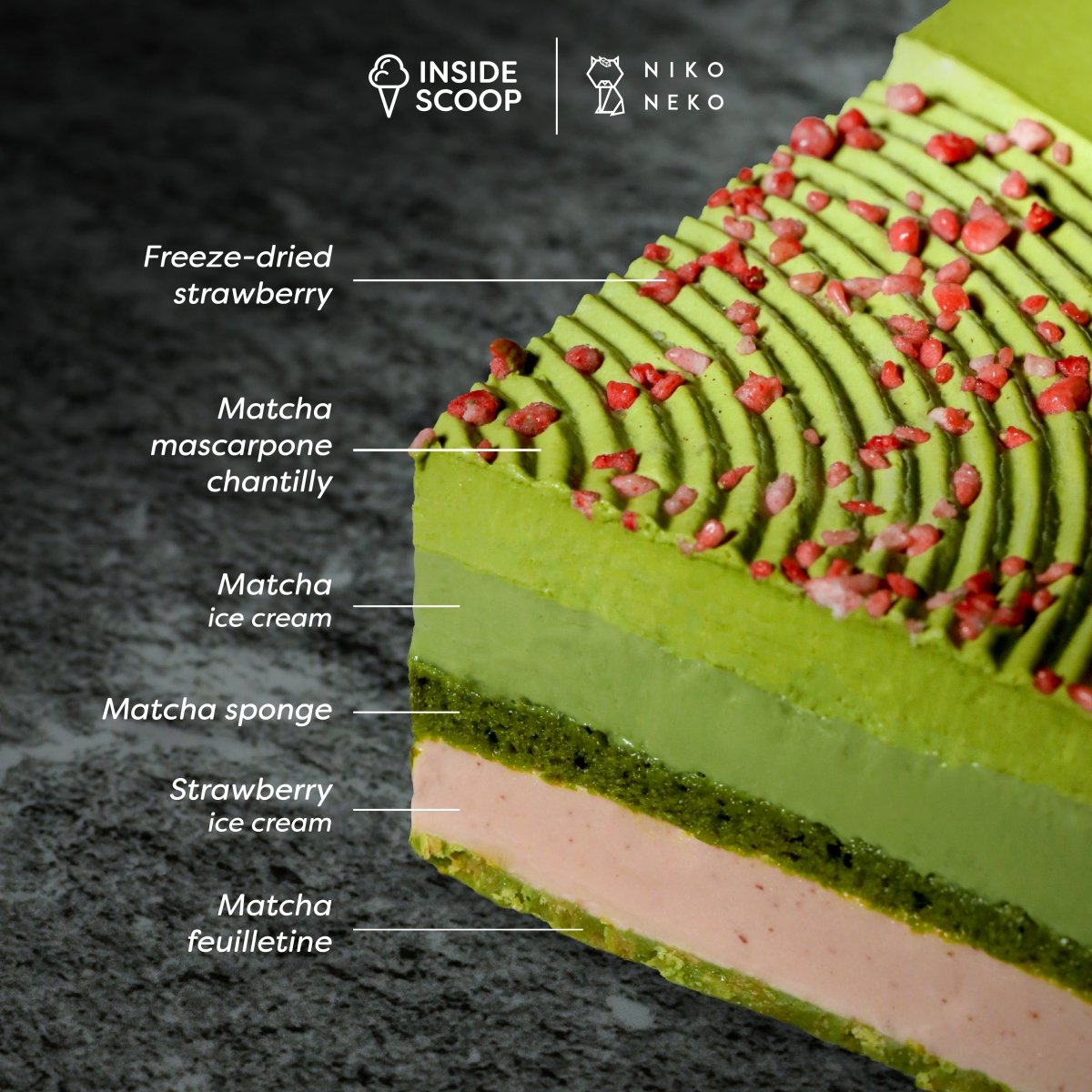 Matcha Strawberry Tiramisu Ice Cream Cake