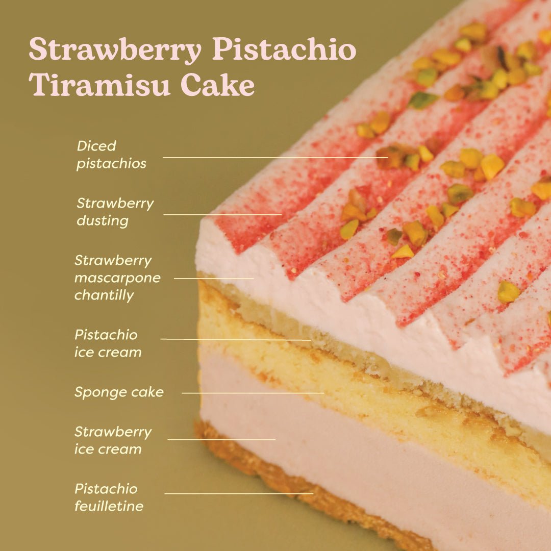 Strawberry Pistachio Tiramisu Ice Cream Cake